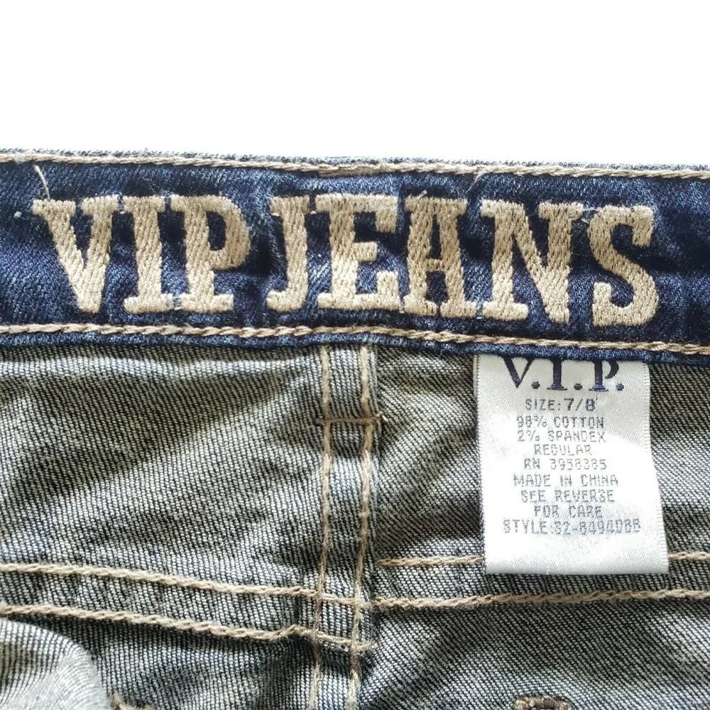 VIP Jeans Distressed Dark Wash Denim‎ Bib Overalls